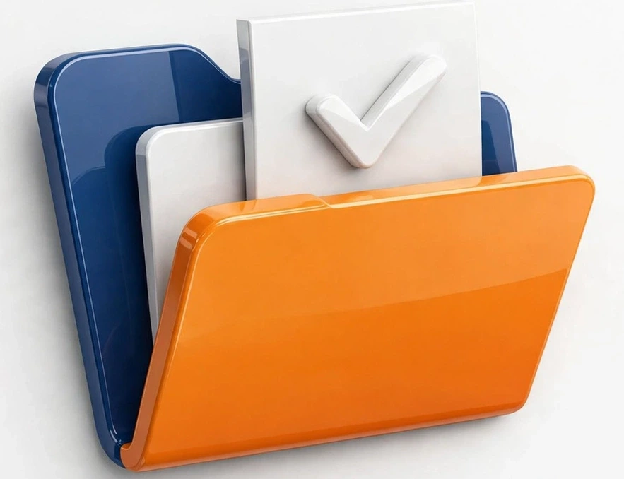 ClearFile LLC logo — orange and blue file folder with checkmark